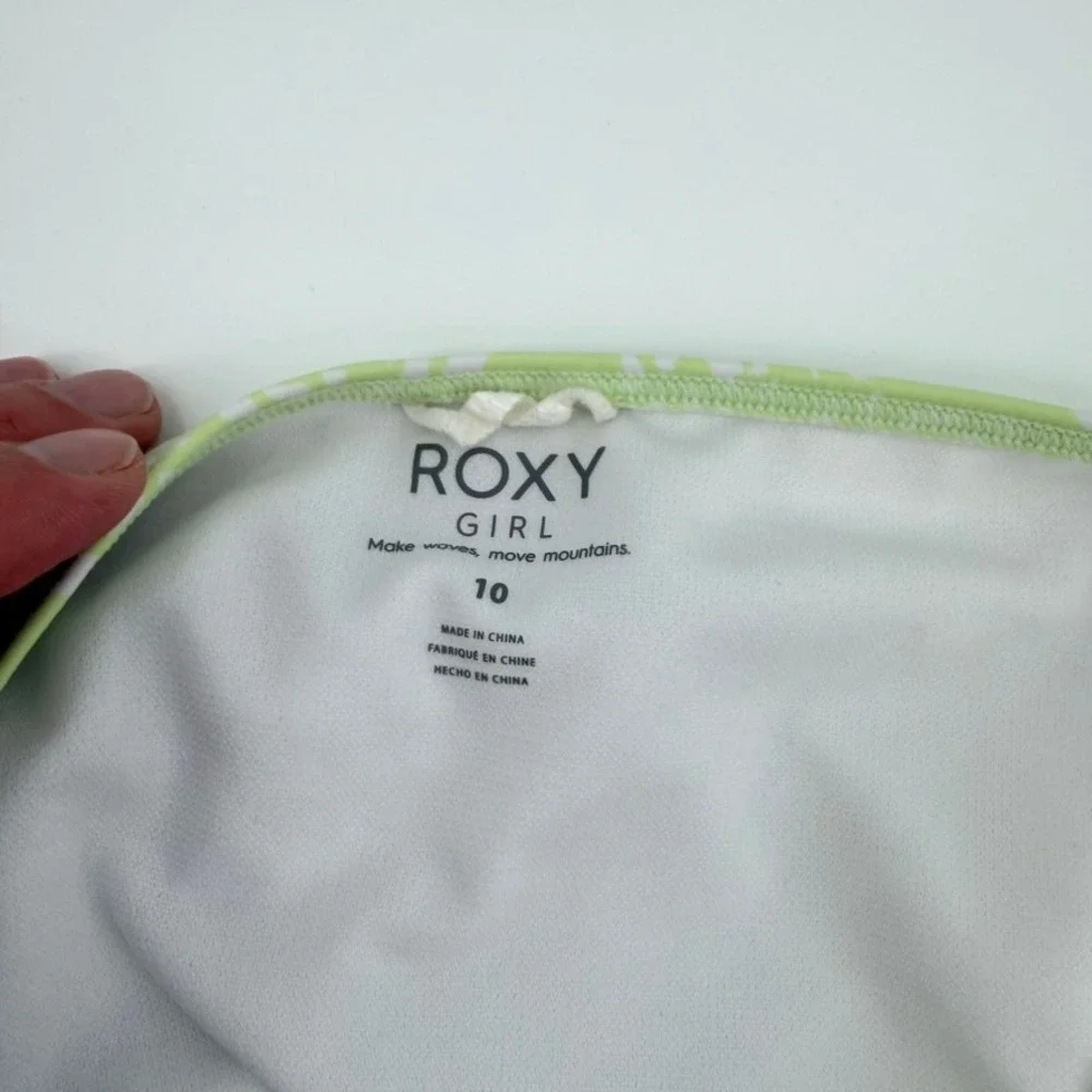 Roxy Girl Lime Green White Abstract Print Bandeau Halter Bikini Set Size 10